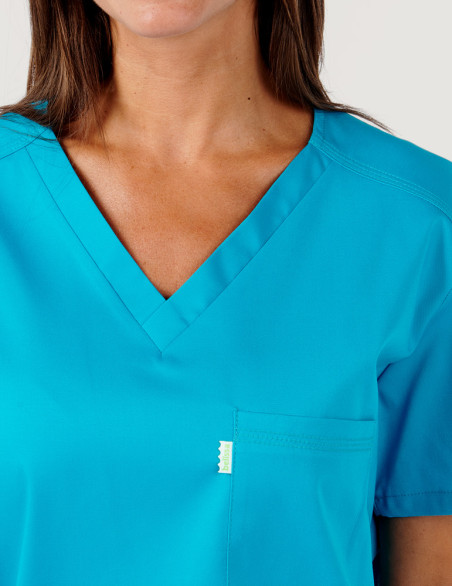 Tunique médicale unisexe Pablo couleur bleu océan  - Détail col en V - Marque Belissa
