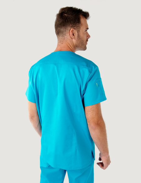 Tunique médicale unisexe col en V - Marque Belissa - Vue de dos - Modèle Pablo couleur Océan