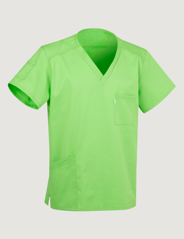 Tunique médicale unisexe Pablo col en V couleur vert pomme - Marque Belissa  - Vue Ghost