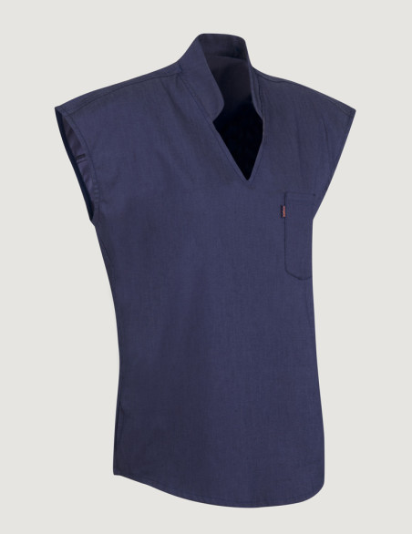 Iris jeans blouse médicale en jeans  encolure en V avec col Mao.Vue Ghost