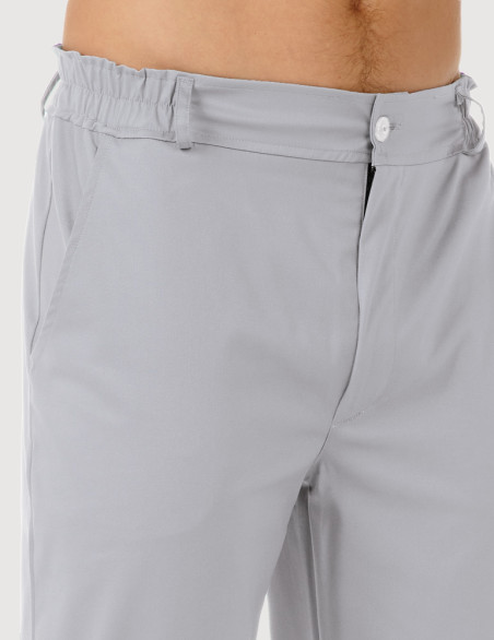 Pantalon médical homme Granada taille élastiquée, couleur gris, vue de dos - Marque Belissa