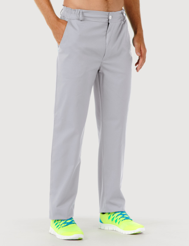 Pantalon médical homme Granada taille élastiquée, couleur gris, vue de face - Marque Belissa