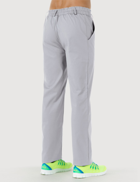 Pantalon médical homme Granada taille élastiquée, couleur gris, vue de dos - Marque Belissa