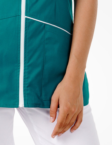 Détail bas de blouse médicale femme Vic Bleu Canard-Blanc by Belissa