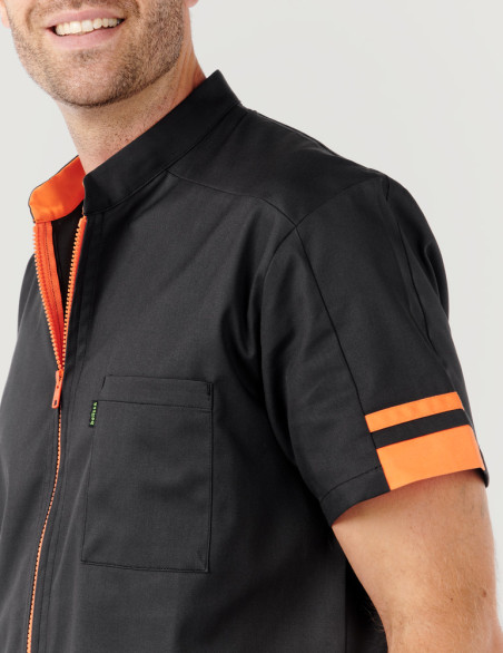 Détail manche de la blouse médicale homme Marley ardoise-abricot by Belissa