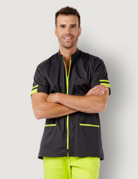 Blouse médicale homme Marley couleur ardoise-anis - Vue portée - Marque Belissa