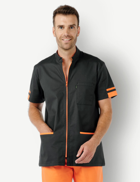 Blouse médicale homme Marley couleur ardoise-abricot - Vue portée - Marque Belissa