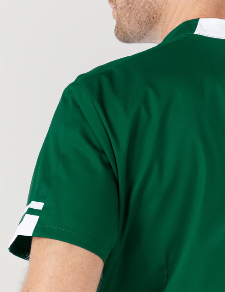 Détail manche blouse médicale homme Marley couleur Vert forêt-Blanc - Marque Belissa