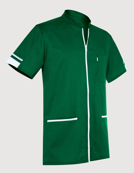 Blouse médicale homme Marley Bleu couleur Vert forêt-Blanc by Belissa - vue ghost