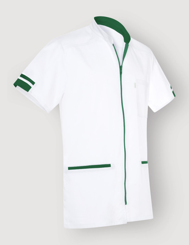 Blouse médicale homme Marley blanc-vert forêt by Belissa - Vue ghost Blouse médicale homme Marley blanc-vert forêt by Belissa - Vue ghost