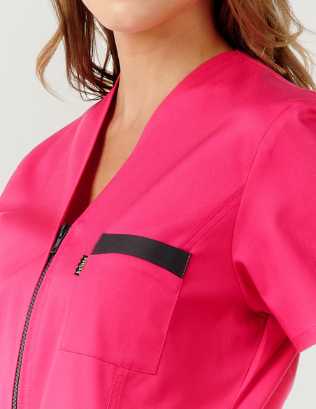 Blouse médicale femme Louise Rose Framboise-Ardoise Made in France by Belissa - vue de détail poche poitrine