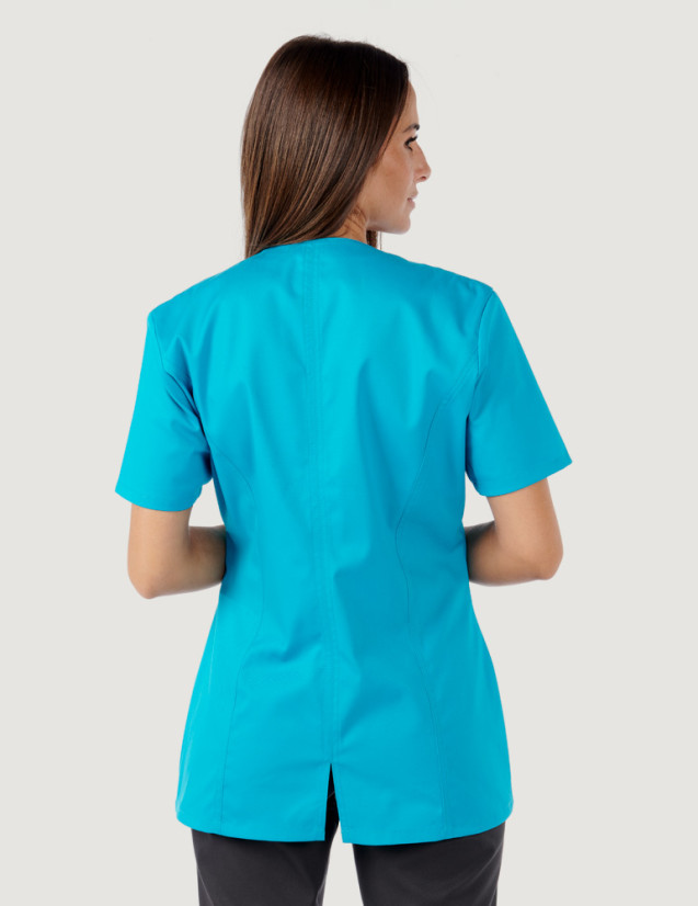 Blouse médicale femme Louise Bleu Océan-Ardoise Made in France by Belissa - Vue de dos Blouse médicale femme Louise Bleu Océan-Ardoise Made in France by Belissa - Vue de dos