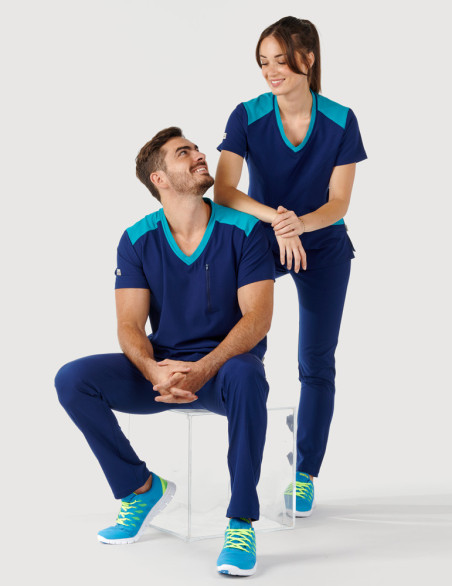 Couple en tenues médicale bleu marine - Marque fit For Work et by Belissa