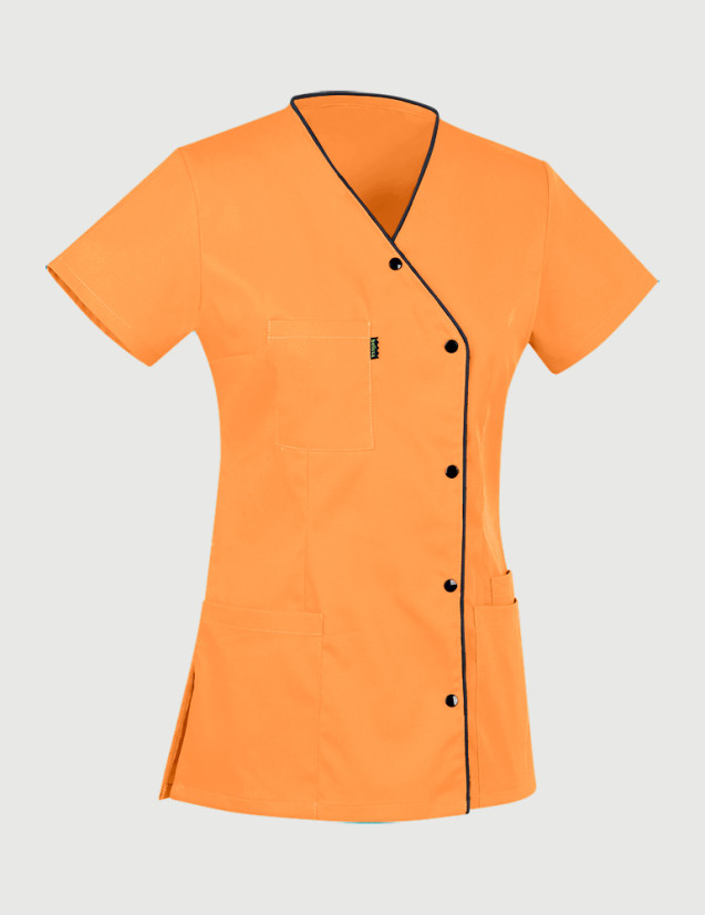 Blouse pharmacie asymétrique couleur Abricot-Ardoise - Vue ghost - Marque Belissa