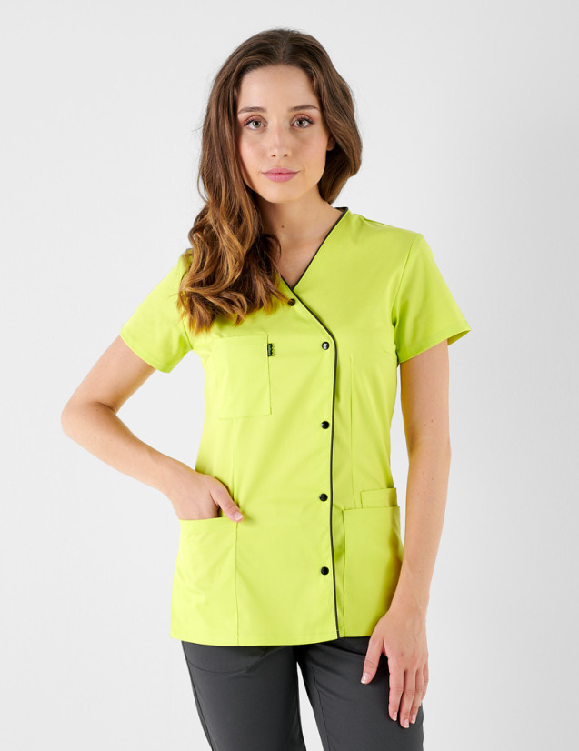 Blouse médicale asymétrique couleur Anis-Ardoise - Marque Belissa