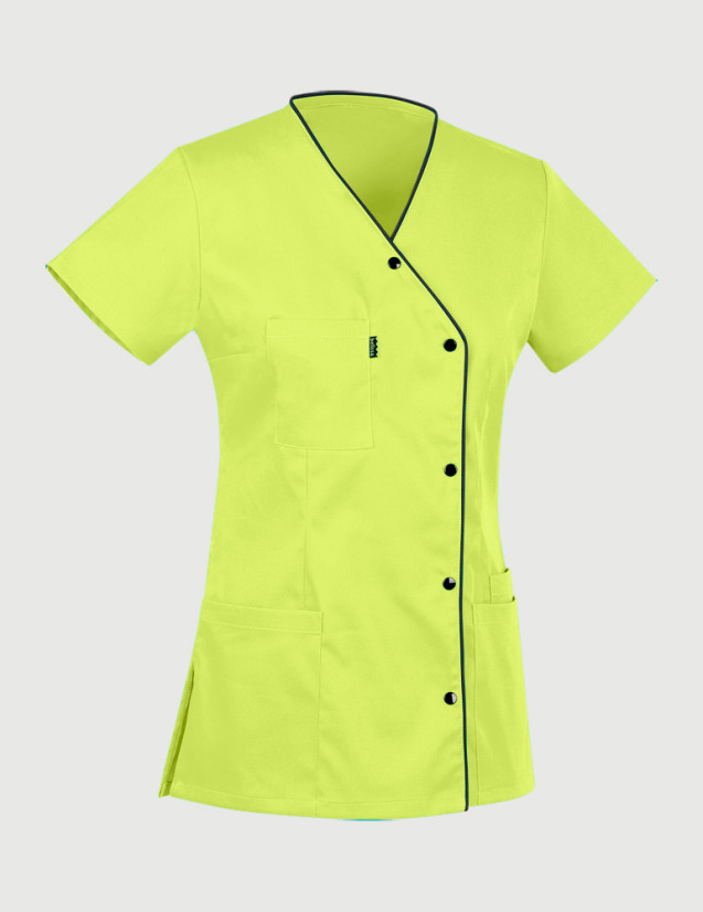 Blouse Anna asymétrique couleur Anis parements Ardoise - Vue ghost - Marque Belissa