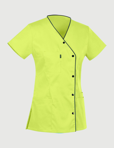 Blouse Anna asymétrique couleur Anis parements Ardoise - Vue ghost - Marque Belissa