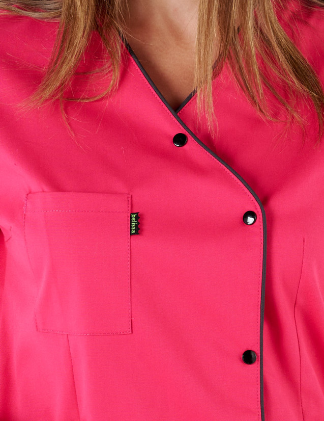 Détail blouse Anna asymétrique - Couleur Framboise-Ardoise - Vue ghost - Marque Belissa