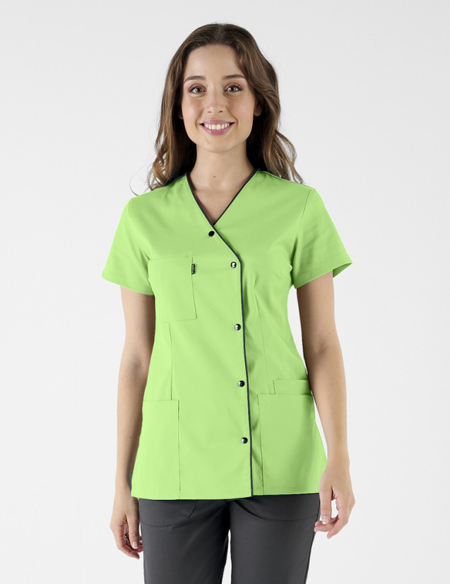 Blouse médicale Pharmacie asymétrique couleur Pomme-Ardoise - Marque Belissa