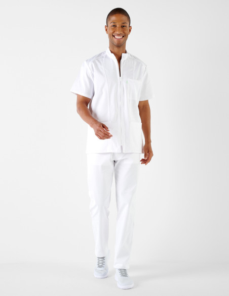 Blouse pharmacien unie blanc - Vue en pied - Marque Belissa