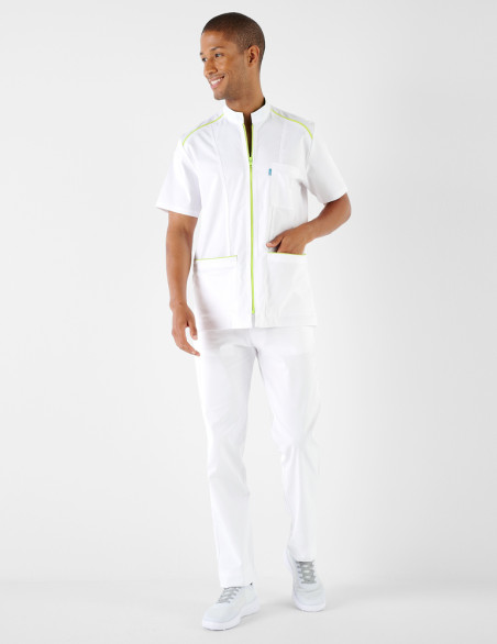 Blouse médicale - Fermeture zippée - Couleur blanc-anis - Vue en pied - Marque Belissa