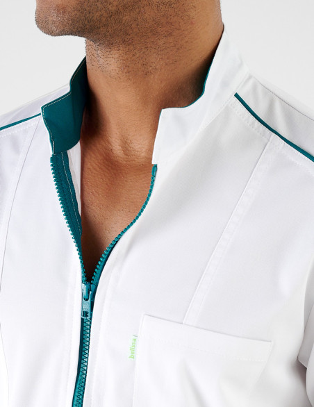 Détail blouse Anna asymétrique - Couleur blanc-canard - Vue ghost - Marque Belissa