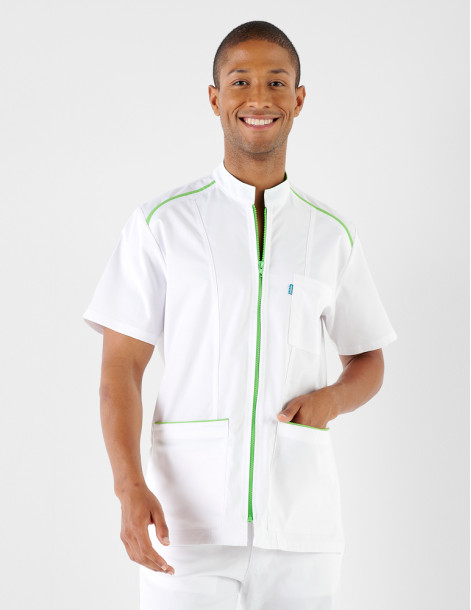 Blouse médicale homme Lucas blanc-vert anis made in France by Belissa 2