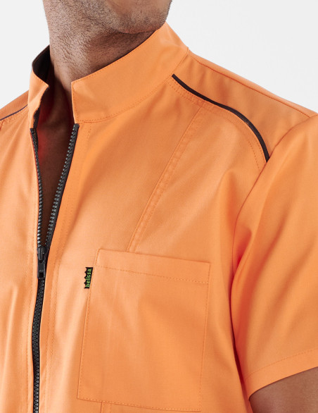 Détail blouse médicale Lucas couleur Abricot-Ardoise - Vue ghost - Marque Belissa