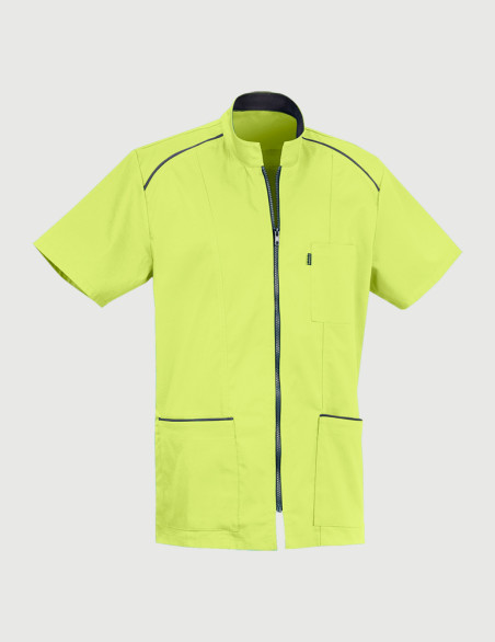 Blouse Lucas homme - Couleur anis parements ardoise - Vue ghost - Marque Belissa