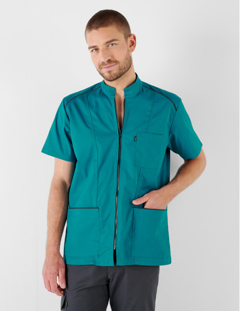 Blouse médicale homme Lucas bleu ciel-ardoise made in France by Belissa 2
