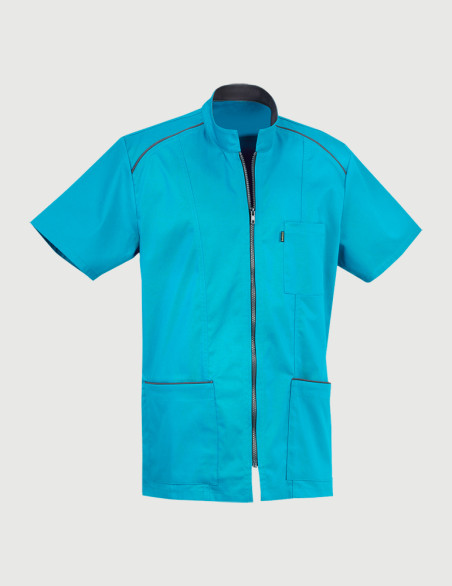 Blouse Lucas homme - Couleur océan parements ardoise - Vue ghost - Marque Belissa