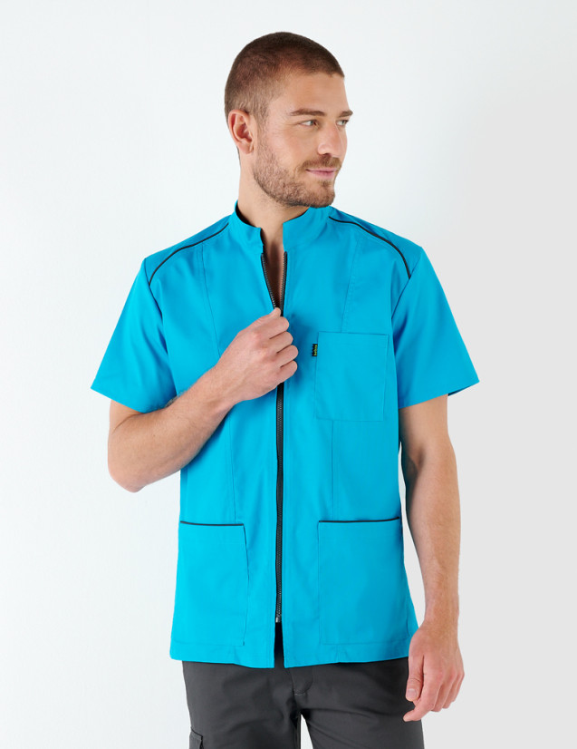 Blouse médicale homme Lucas bleu océan-ardoise made in France by Belissa