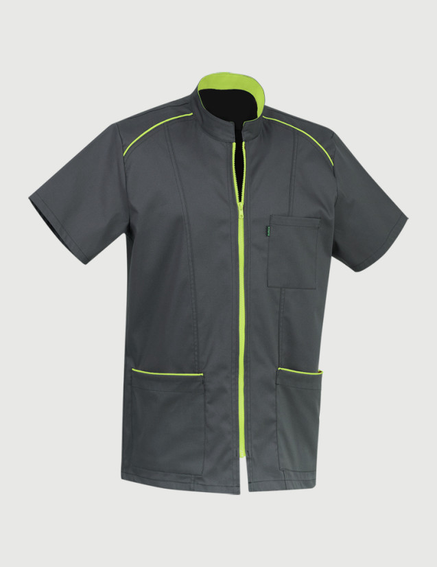 Blouse médicale Lucas couleur ardoise parements anis - Vue ghost - Marque Belissa