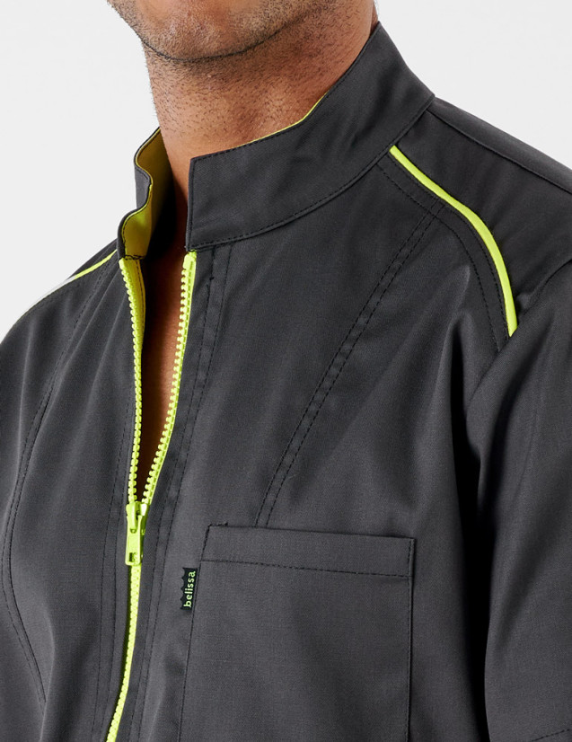 Détail blouse dentiste Lucas - Couleur ardoise-anis- Marque Belissa