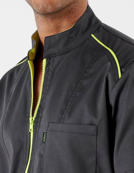 Détail blouse dentiste Lucas - Couleur ardoise-anis- Marque Belissa