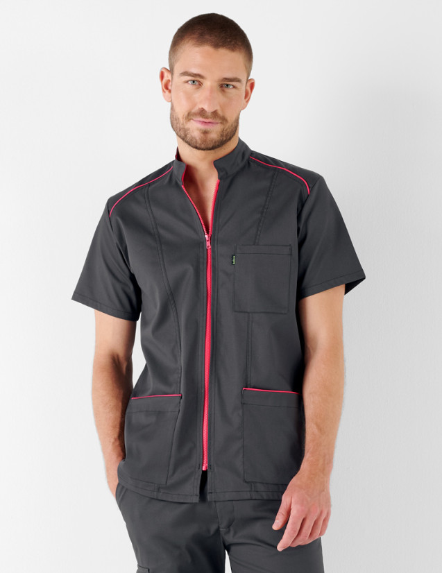 Blouse médicale - Coupe homme cintrée  - Couleur ardoise-framboise - Marque Belissa