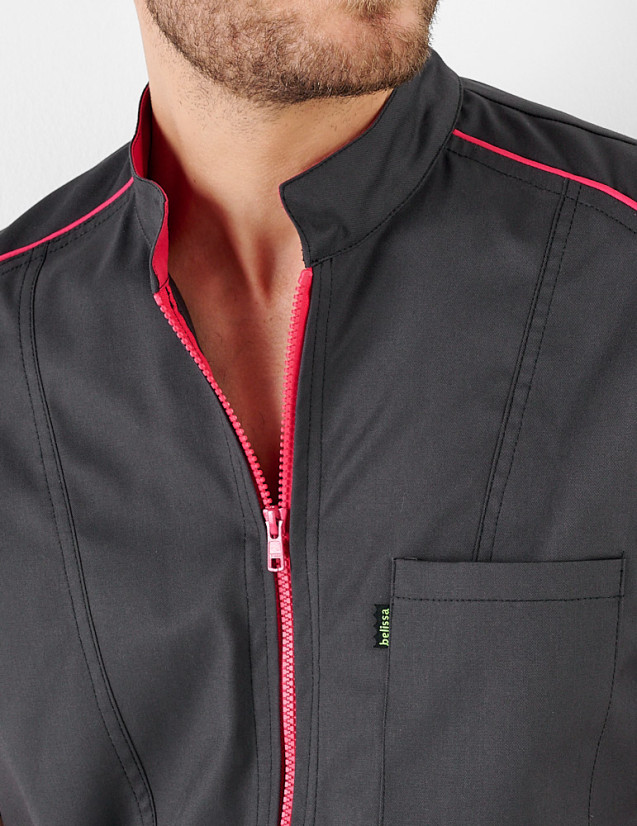 Détail blouse dentiste Lucas - Couleur ardoise-anis- Marque Belissa