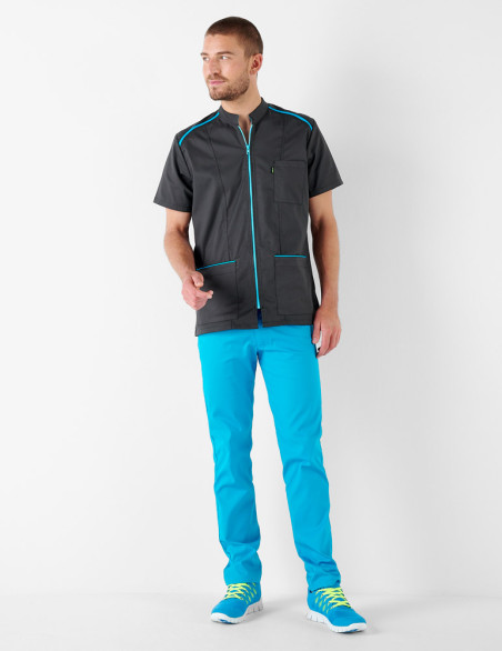 Blouse dentiste - Coupe homme couleur ardoise-océan - Vue en pied - Marque Belissa