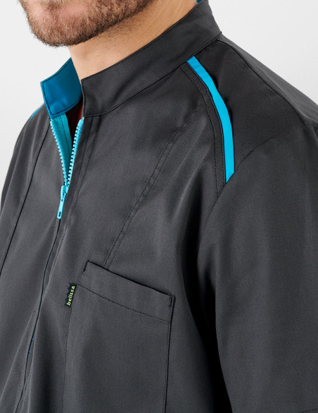 Détail blouse dentiste Lucas - Couleur ardoise-anis- Marque Belissa