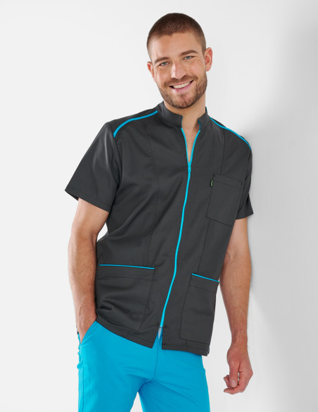 Blouse médicale - Coupe homme cintrée  - Couleur ardoise parements océan - Marque Belissa