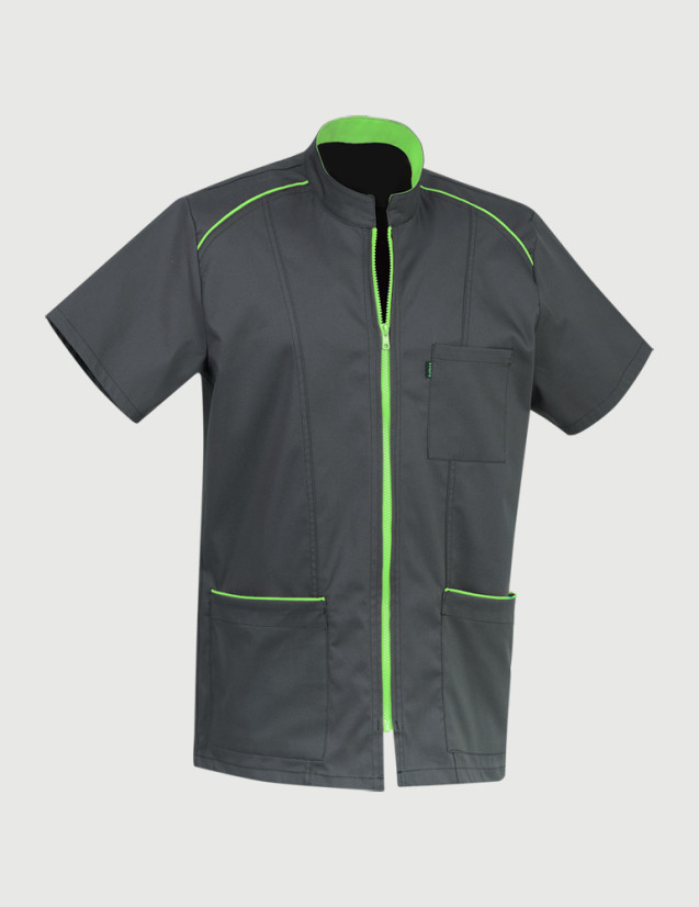 Blouse médicale Lucas couleur ardoise parements pomme - Vue ghost - Marque Belissa Blouse médicale Lucas couleur ardoise parements pomme - Vue ghost - Marque Belissa