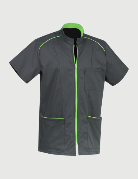 Blouse médicale Lucas couleur ardoise parements pomme - Vue ghost - Marque Belissa