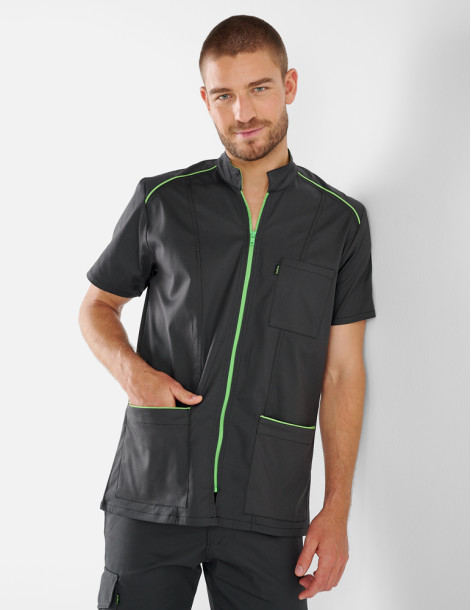 Blouse médicale - Coupe homme cintrée  - Couleur ardoise parements océan - Marque Belissa 2