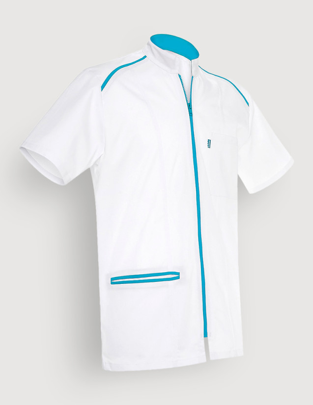 Blouse médicale homme Lucas blanc-Océan made in France by Belissa