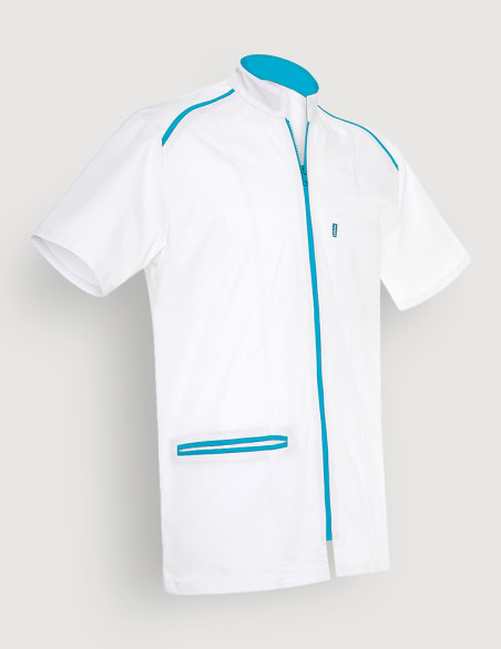 Blouse médicale homme Lucas blanc-Océan made in France by Belissa