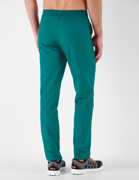 Léo pantalon homme taille élastique, couleur canard - Marque Belissa - Porté vue de dos