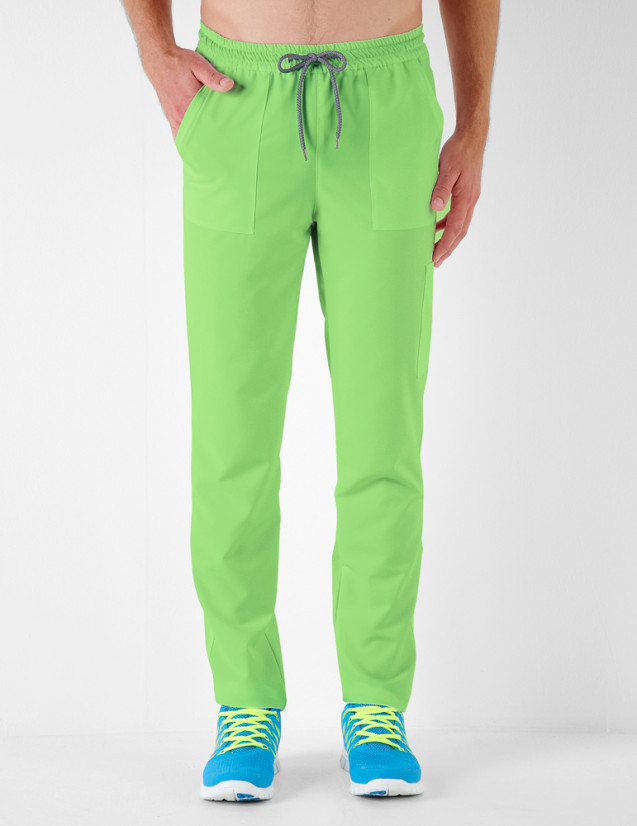 Léo pantalon homme taille élastique avec cordon, couleur pomme - Marque Belissa - Porté vue de face