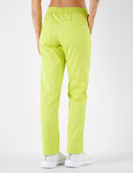 Pantalon femme Alice by Belissa - couleur anis - taille élastique. Vue de dos