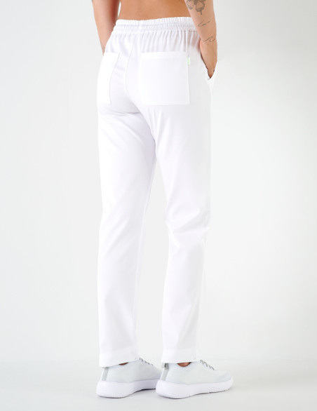Pantalon femme Alice by Belissa - couleur blanc - taille élastique. Vue de dos