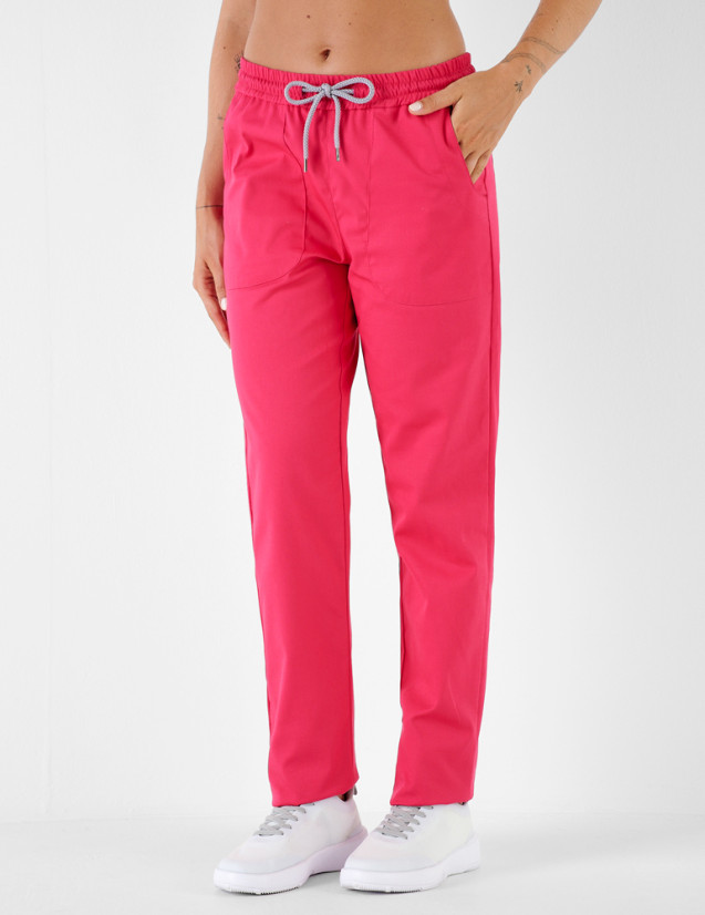 Pantalon femme Alice by Belissa - couleur framboise - taille élastique + cordon. Vue de face